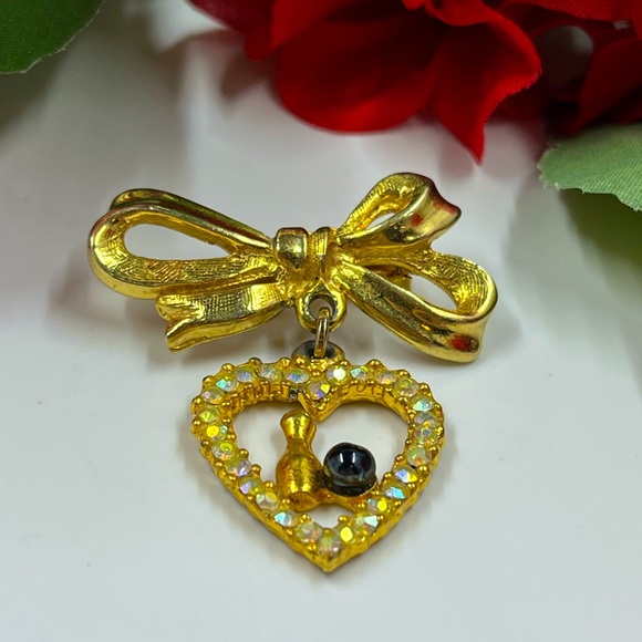 Adorable Bowling Ball and Pin Aurora Borealis Crystal Vintage Brooch - Picture 3 of 6